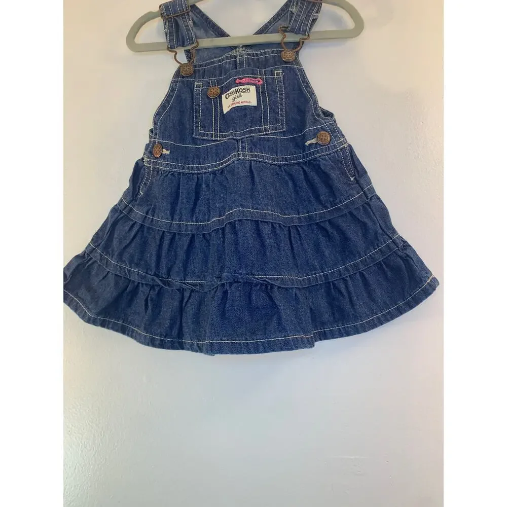 OSHKOSH B’GOSH Girl’s 3 Tier Jean Bib Overall Dress / Size: 12 Mos